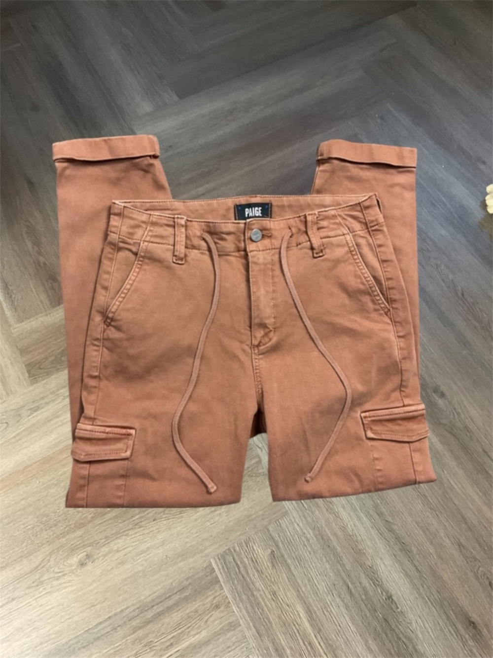 Paige Christy Drawstring Slim Cargo Pants Womens 28 Terracotta Brown Classic